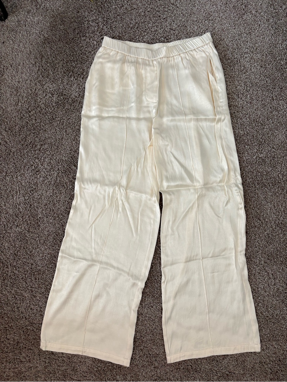 Wayf Ivory Elastic-Waist Satin Pants